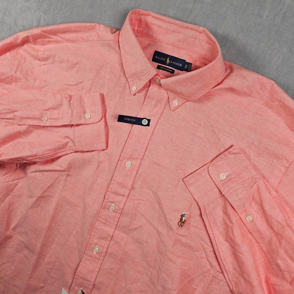 NEW Ralph Lauren Oxford Shirt Mens XLT Orange/White Button Down Flesh Pony